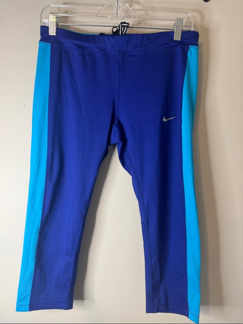 Nike Running Blue and Turquoise Colorblock Cropped Leggings - L